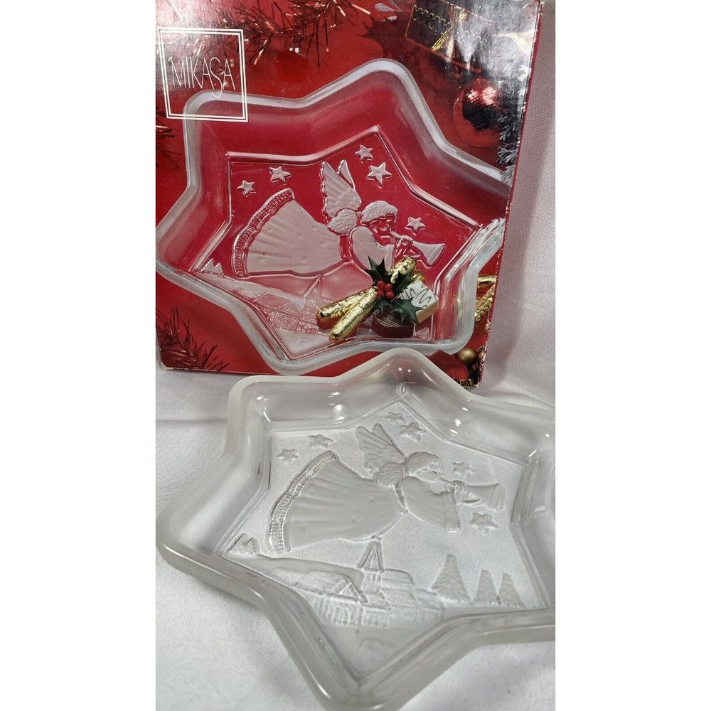 Mikasa Holiday Christmas Angel Horn 6 Point Star Shaped Sweet Serving Dish 9.25"